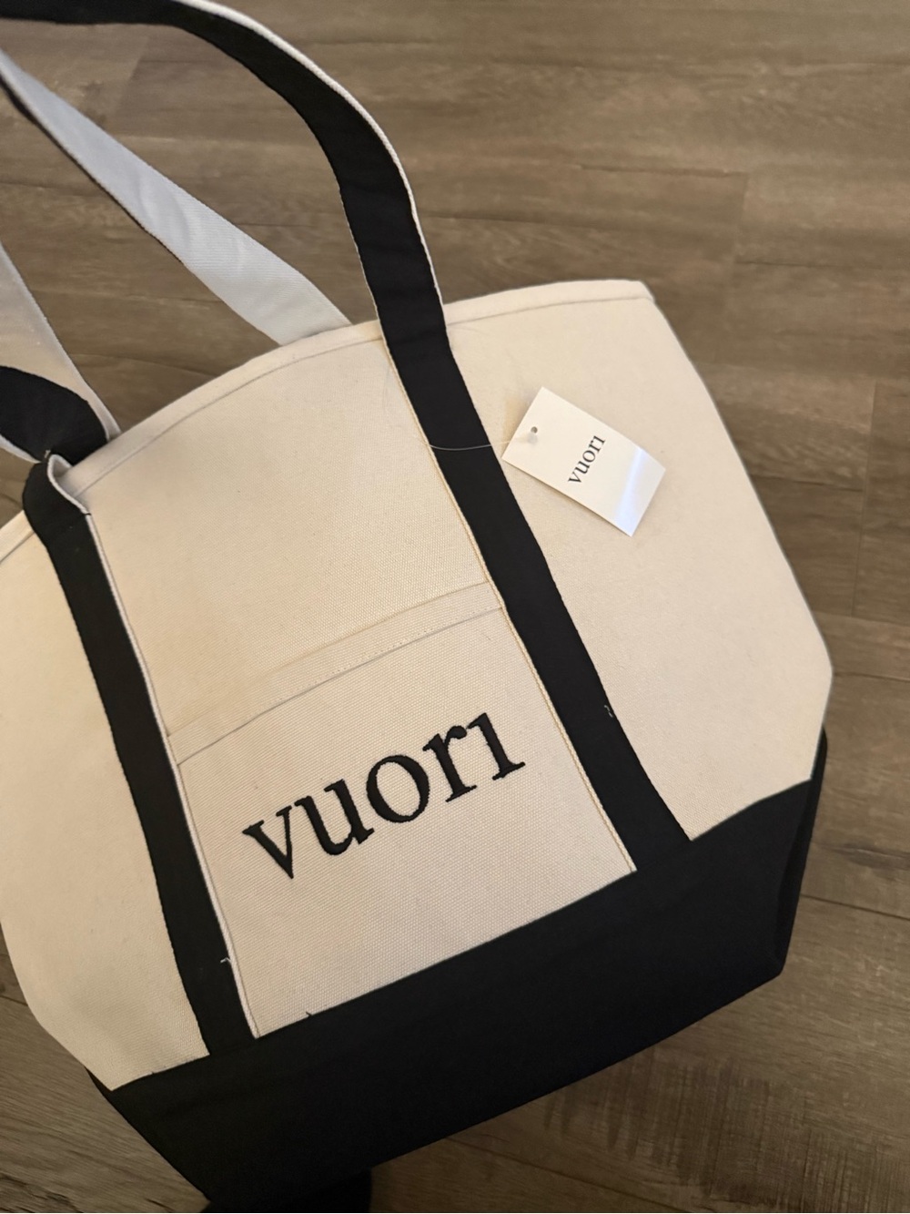 Vuori Two-Tone Canvas Tote in Natural and Black